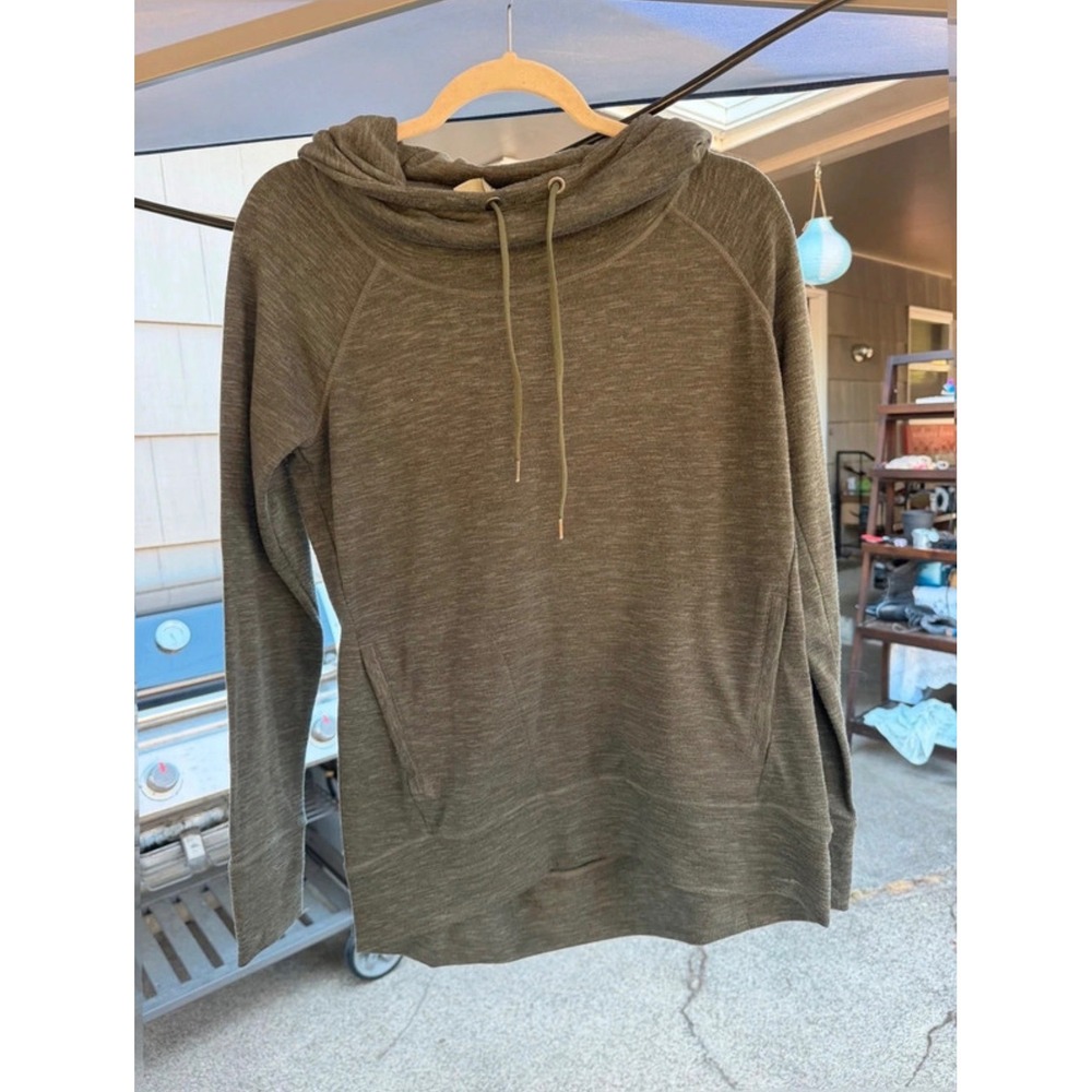 Athleta Womens Olive Green Heathered Cowl Neck Pullover Hoodie Sweatshirt Small